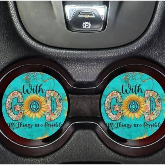 2/$30 With God all Things are Possible Car Accessory Cup Holder Coasters - Picture 2 of 8
